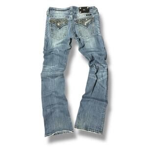 Miss Me Womens Jeans 31x32 Blue Jeans Easy Boot Cut Embroidered Rhinestone